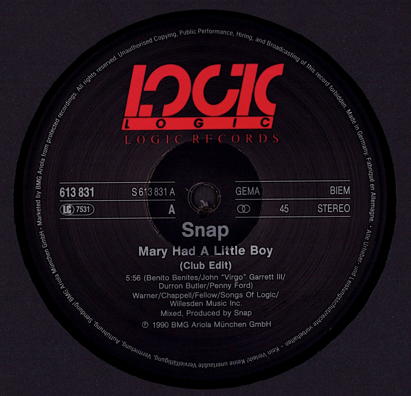 Snap! - Mary Had A Little Boy Club Edit Vinyl 12" Maxi-Single
