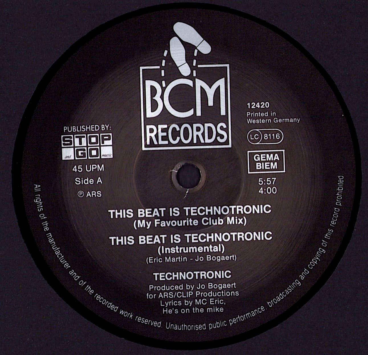 Technotronic Feat. MC Eric – This Beat Is Technotronic Vinyl 12" Maxi-Single