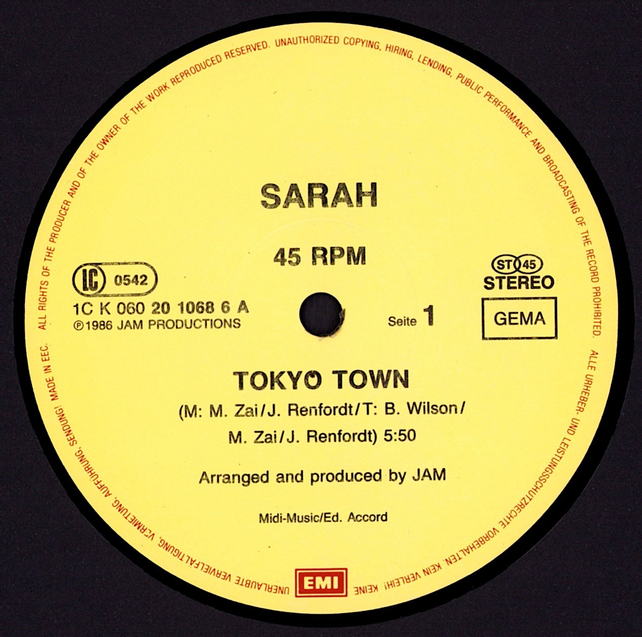 Sarah - Tokyo Town Extended Geisha-Mix Vinyl 12" Maxi-Single