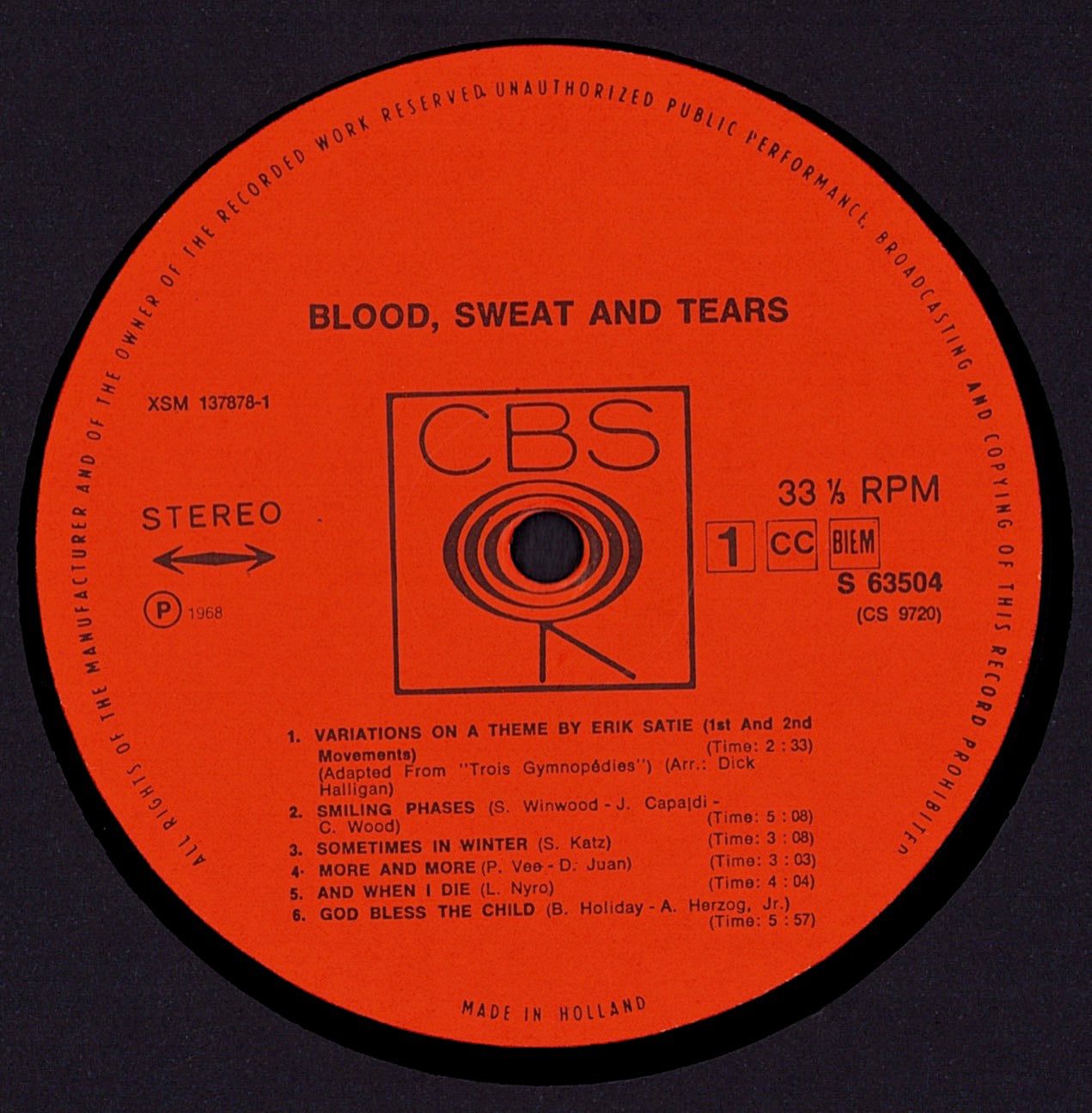 Blood, Sweat And Tears – Blood, Sweat And Tears Vinyl LP