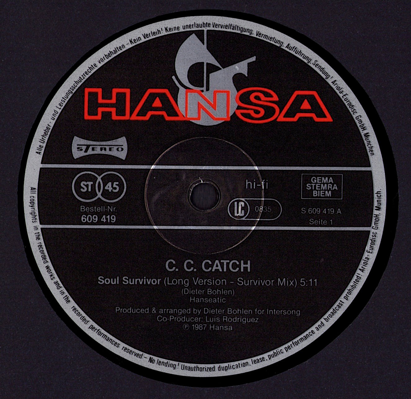 C.C. Catch - Soul Survivor Long Version Survivor Mix Vinyl 12" Maxi-Single