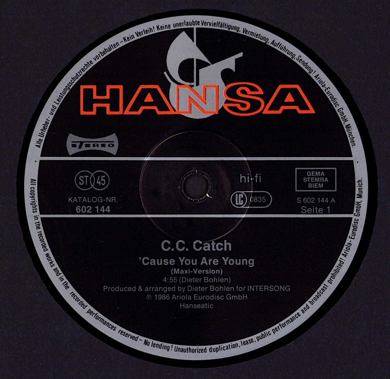 C.C. Catch - 'Cause You Are Young Vinyl 12" Maxi-Single