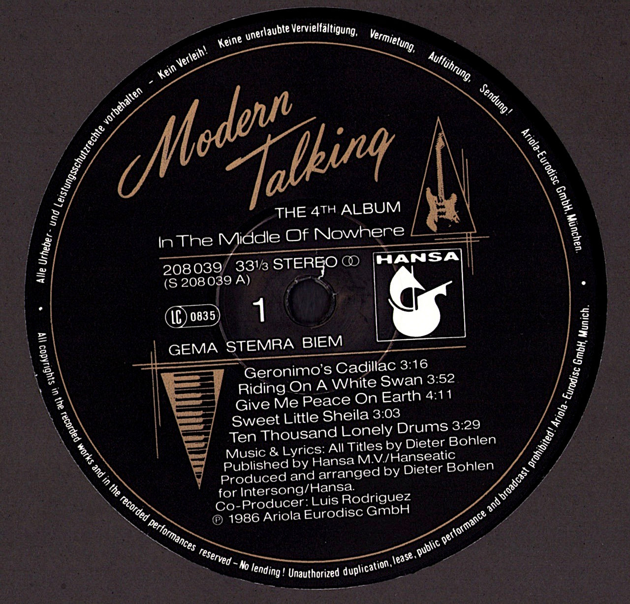 Modern Talking - In The Middle Of Nowhere - The 4th Album Vinyl LP Kopie