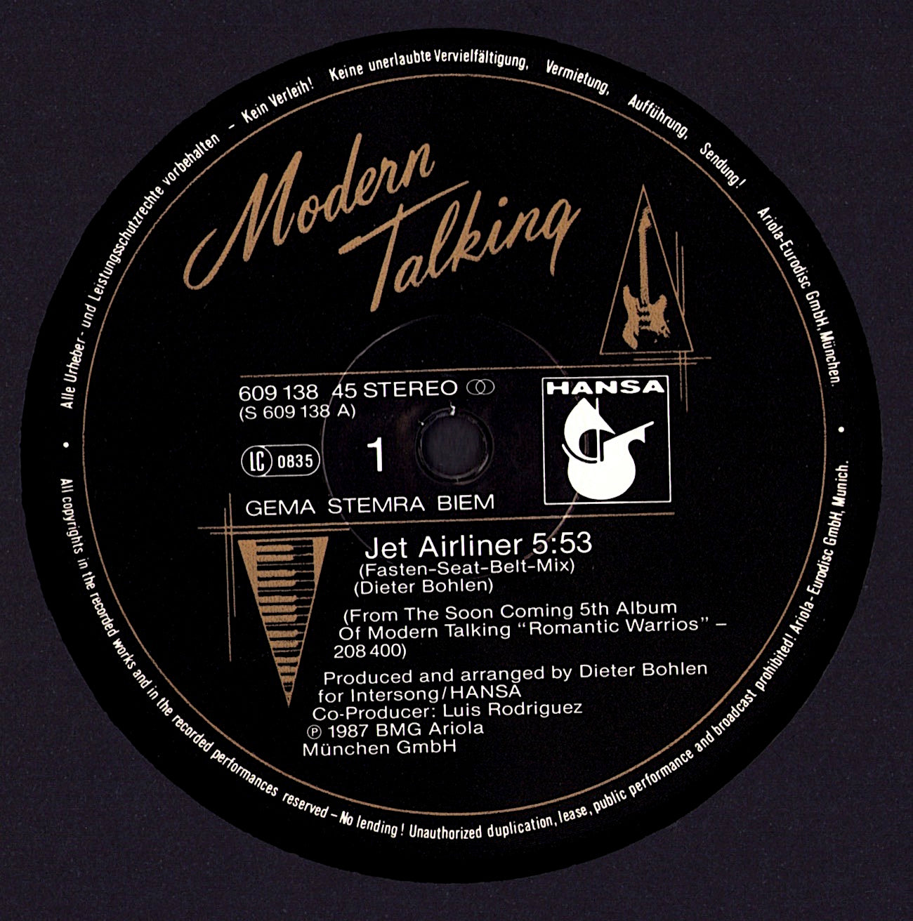 Modern Talking - Jet Airliner Fasten-Seat-Belt-Mix Vinyl 12" Maxi-Single