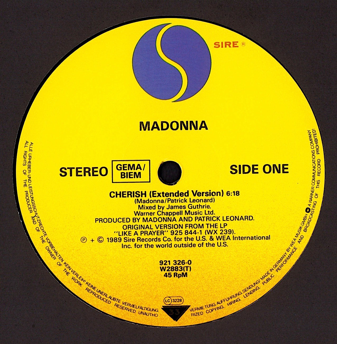 Madonna - Cherish Extended Version Vinyl 12" Maxi-Single