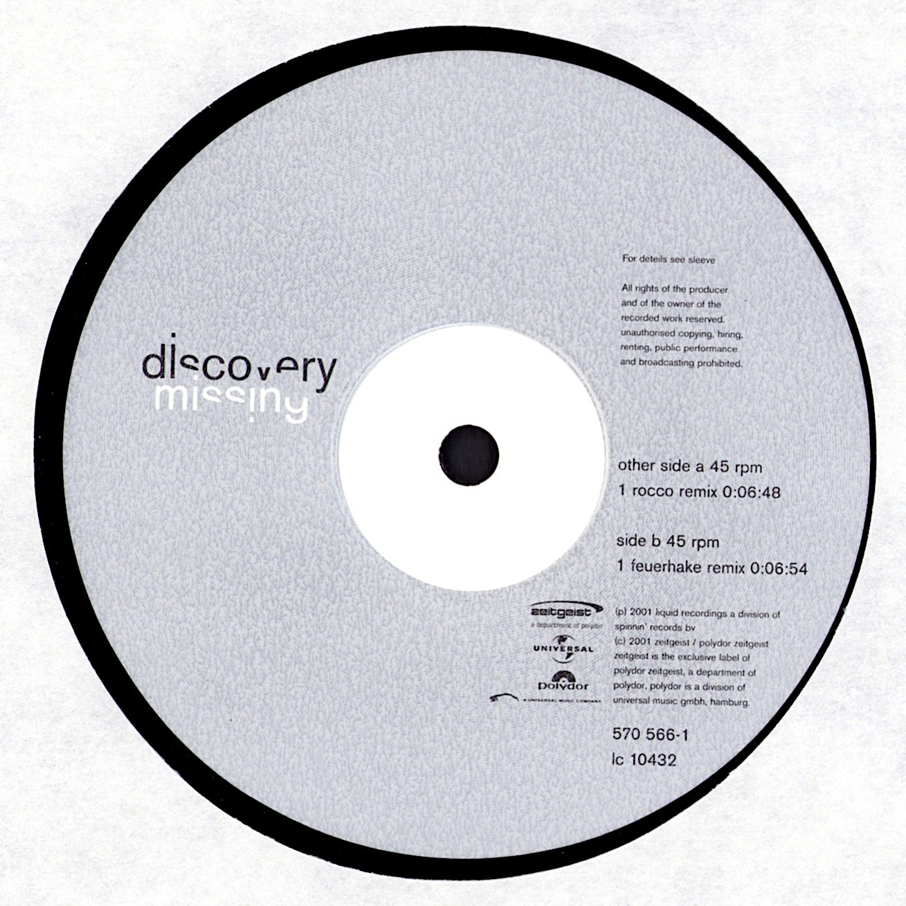 Discovery – Missing Remix Vinyl 12" Maxi-Single Copy Test
