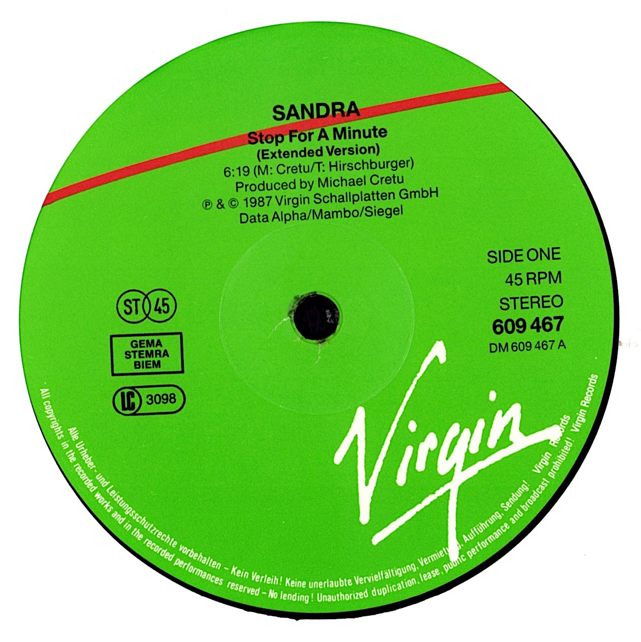 Sandra - Stop For A Minute Vinyl 12" Maxi-Single