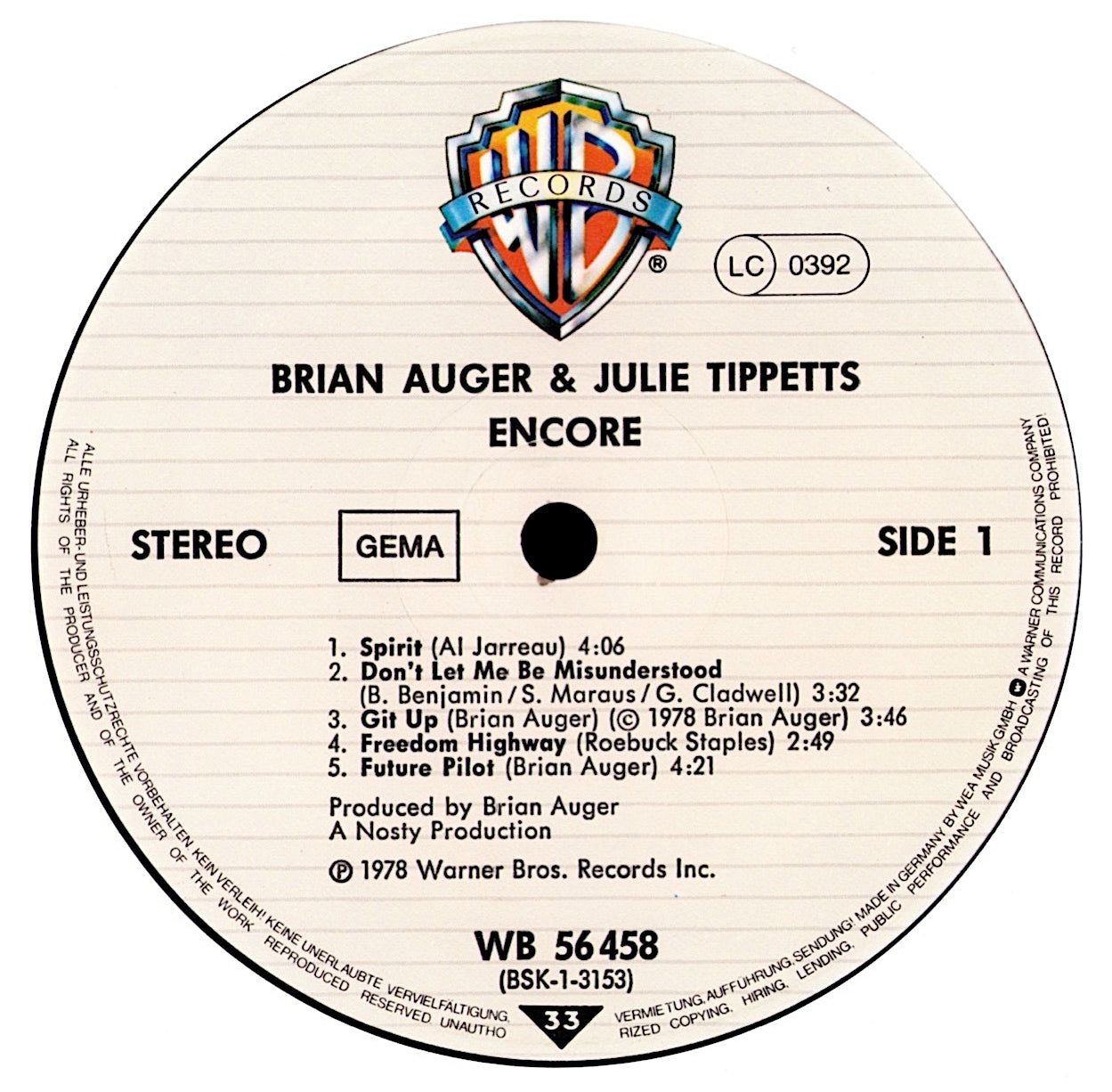 Brian Auger & Julie Tippetts – Encore Vinyl LP
