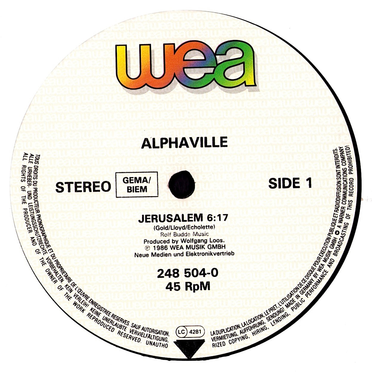 Alphaville – Jerusalem The Palace Version Vinyl 12" Maxi-Single