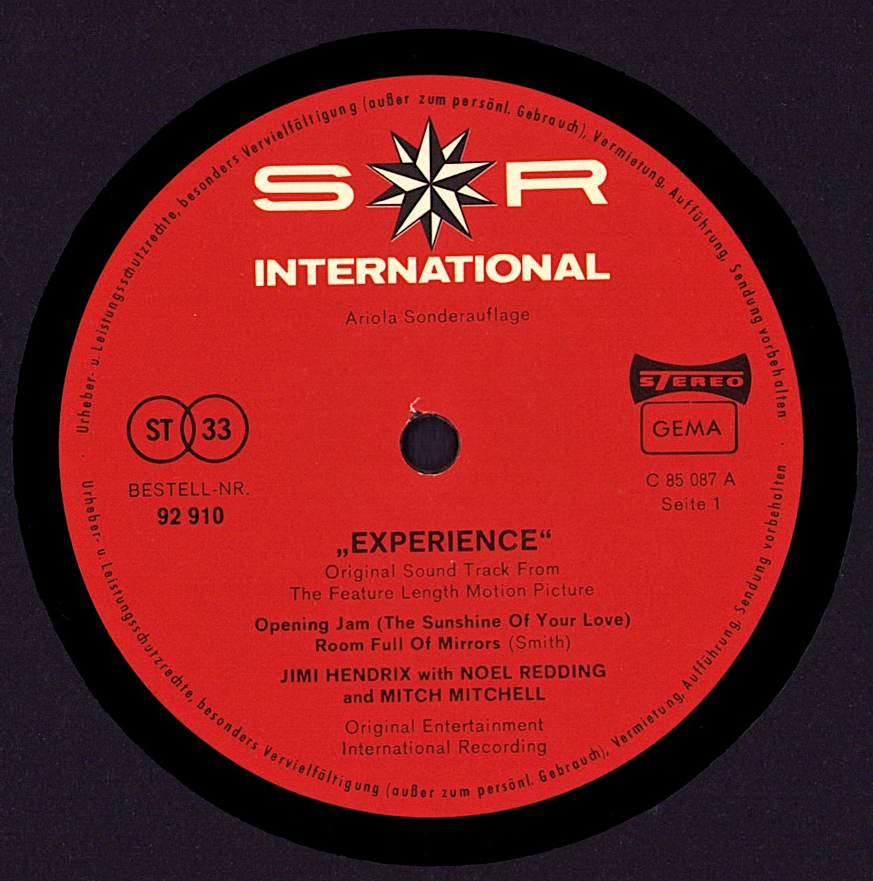 Jimi Hendrix With Noel Redding And Mitch Mitchell – Experience Original Sound Track From The Feature Length Motion Picture Vinyl LP