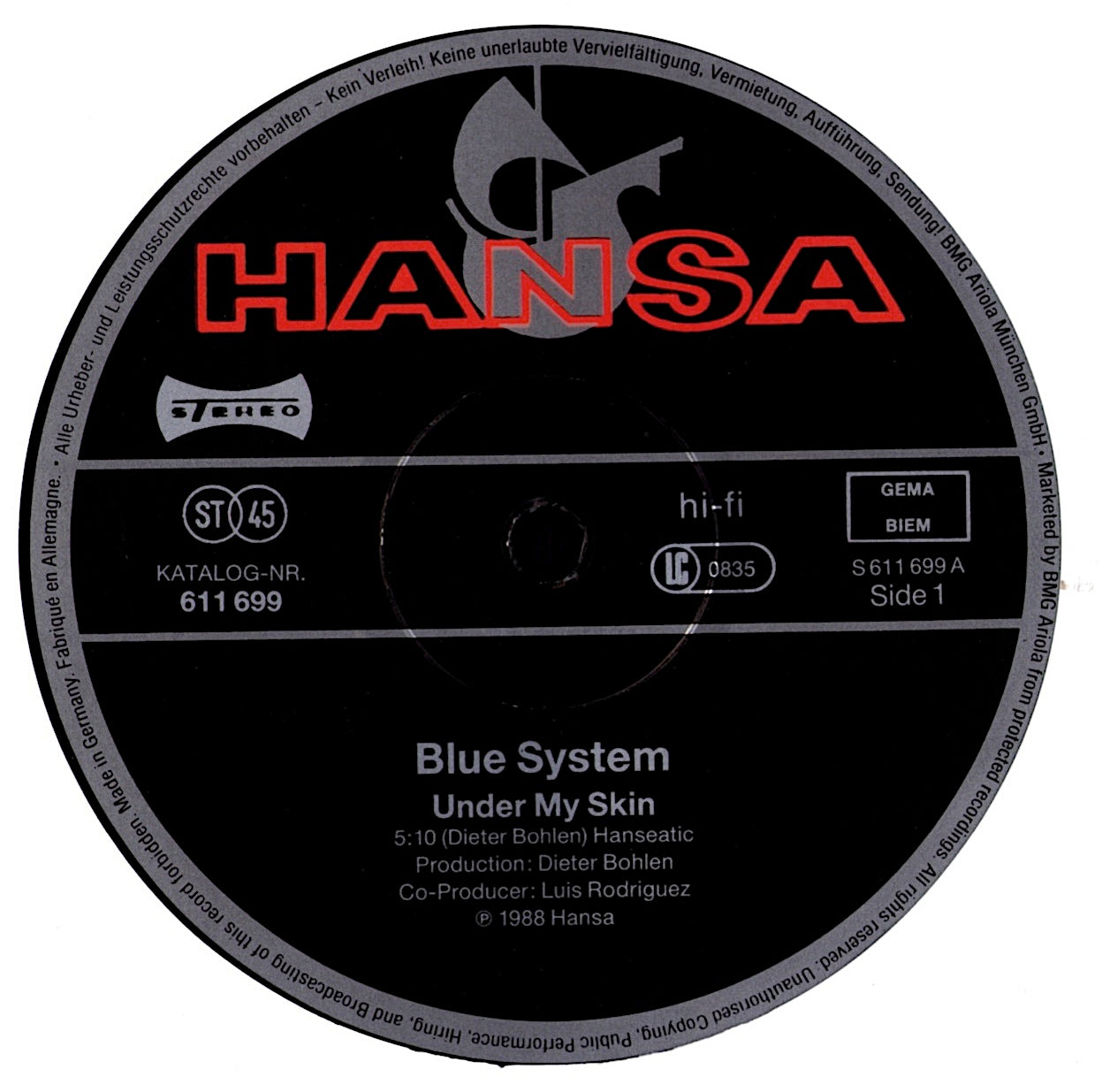 Blue System - Under My Skin Vinyl 12" Maxi-Single