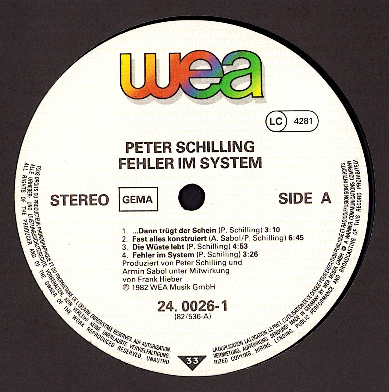 Peter Schilling – Fehler Im System Vinyl LP
