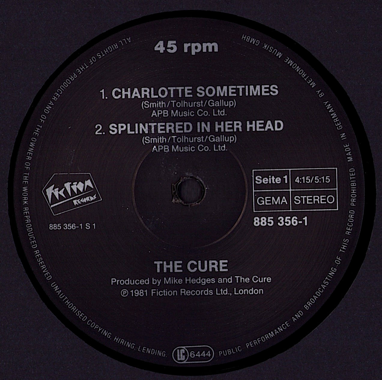 The Cure – Charlotte Sometimes Vinyl 12"