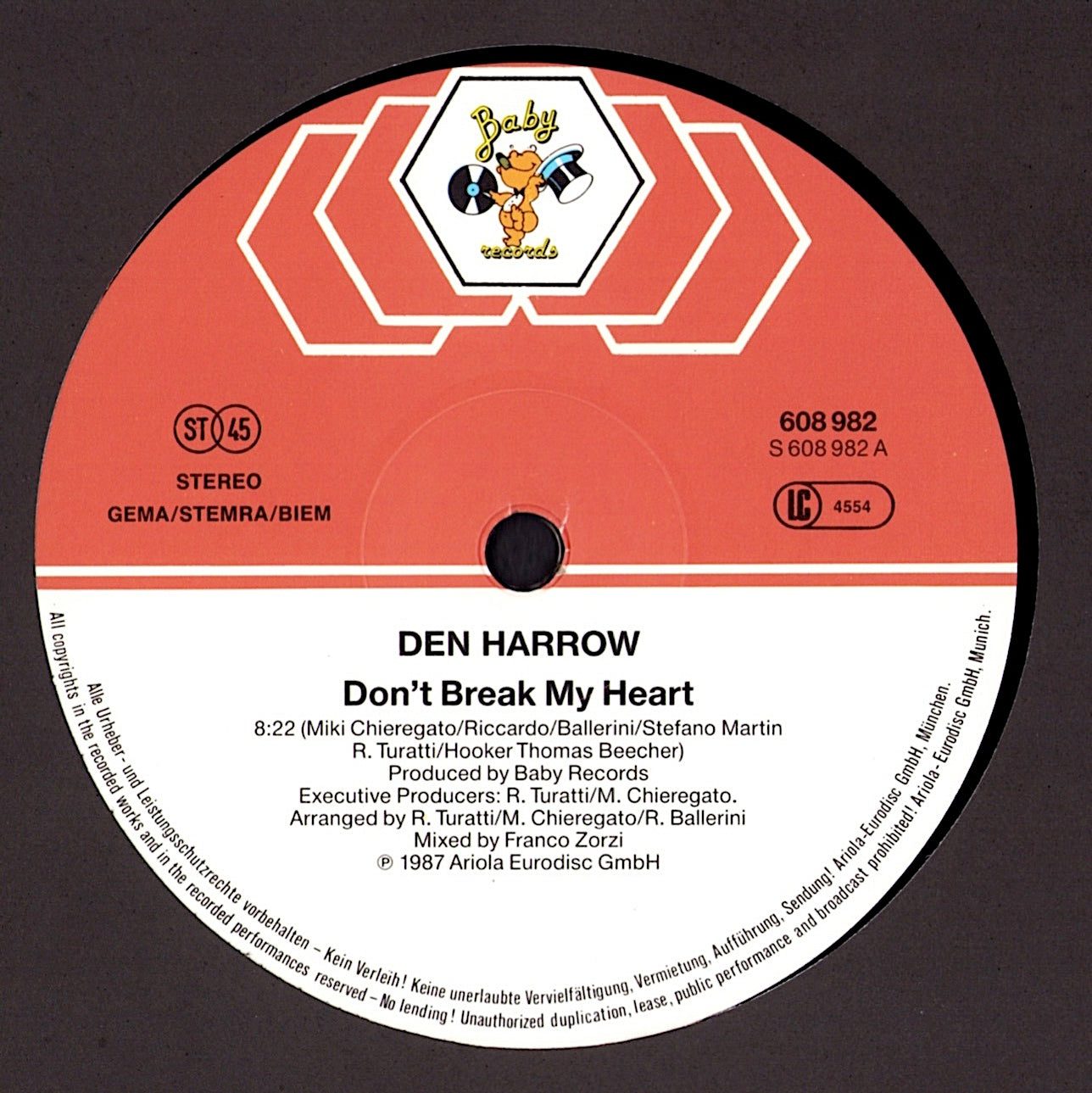 Den Harrow – Don't Break My Heart Vinyl 12"