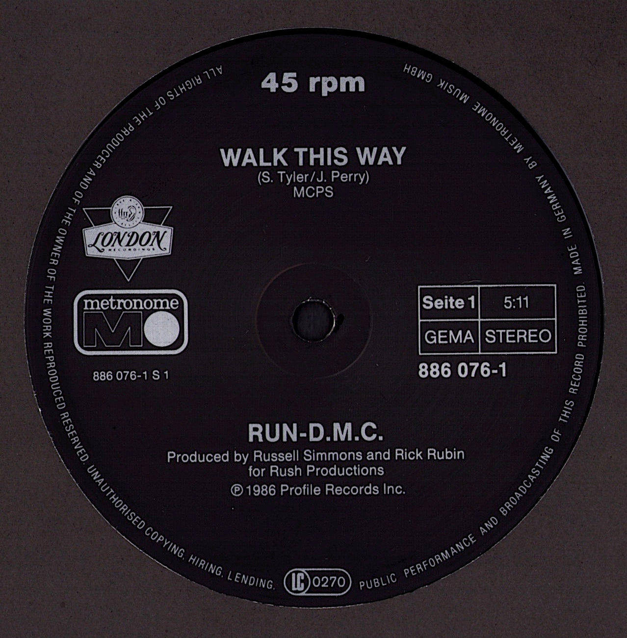Run DMC - Walk This Way Vinyl 12" Maxi-Single