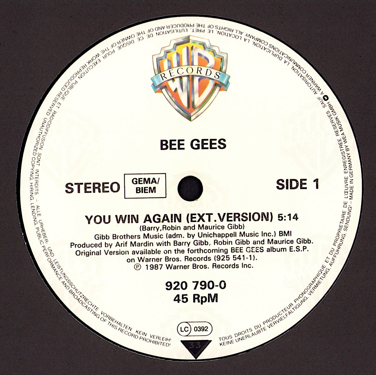 Bee Gees - You Win Again Vinyl 12" Maxi-Single