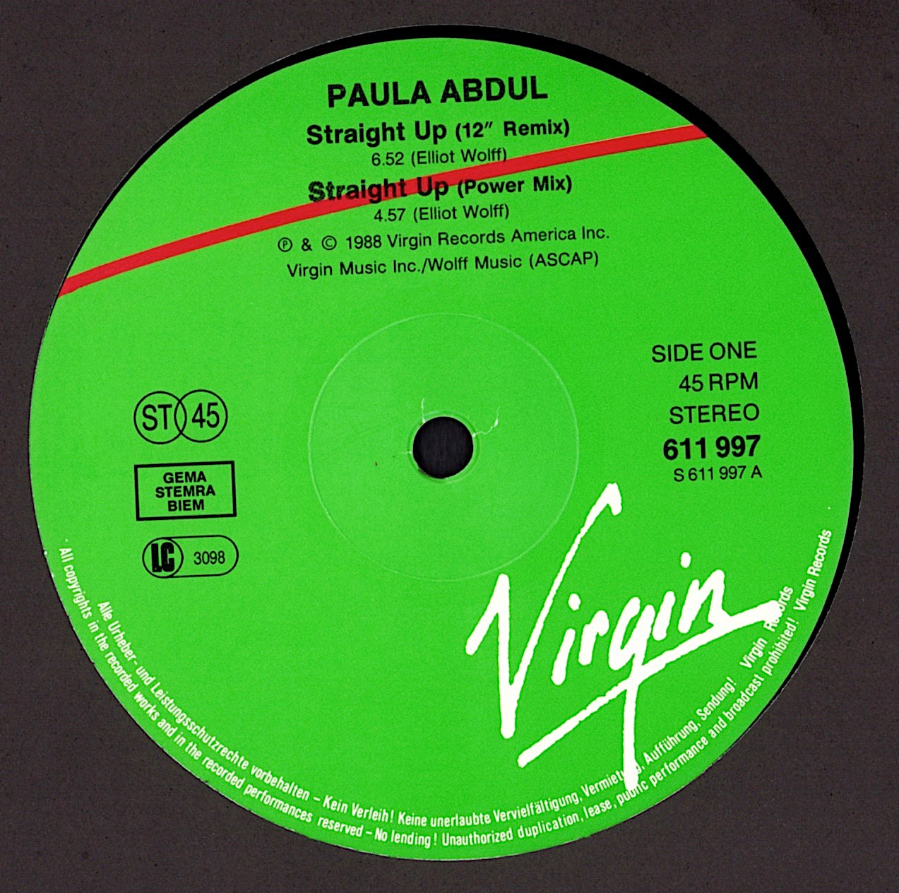 Paula Abdul - Straight Up Vinyl 12" Maxi-Single