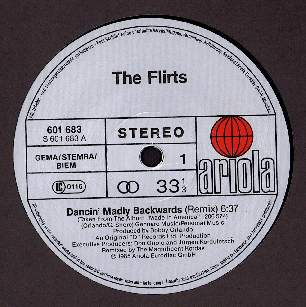 The Flirts - Dancin' Madly Backwards Remix Vinyl 12"