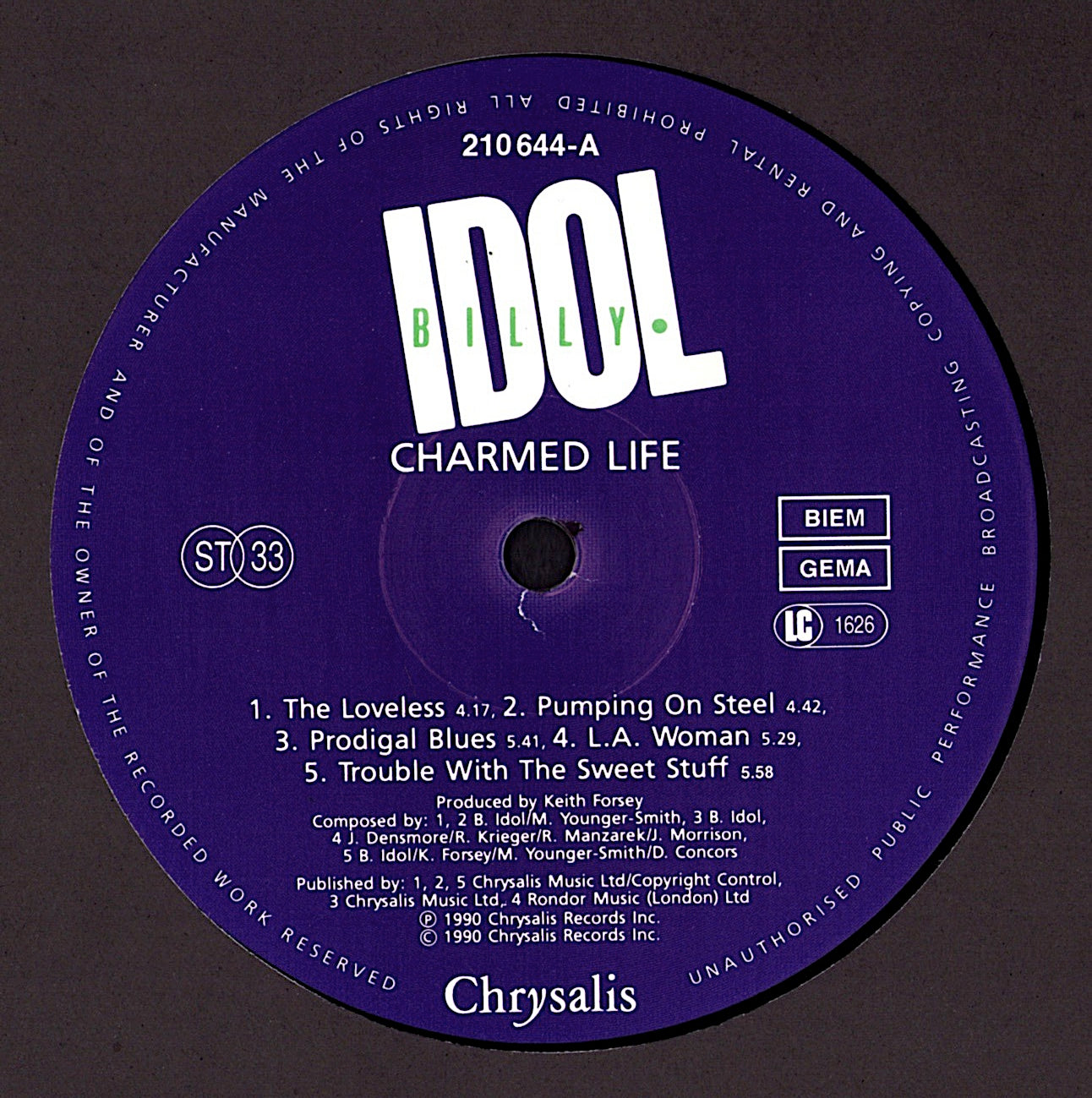 Billy Idol - Whiplash Smile Vinyl LP Kopie