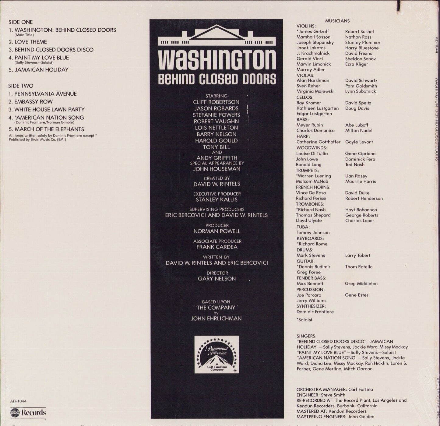 Dominic Frontiere - Washington: Behind Closed Doors Vinyl LP US