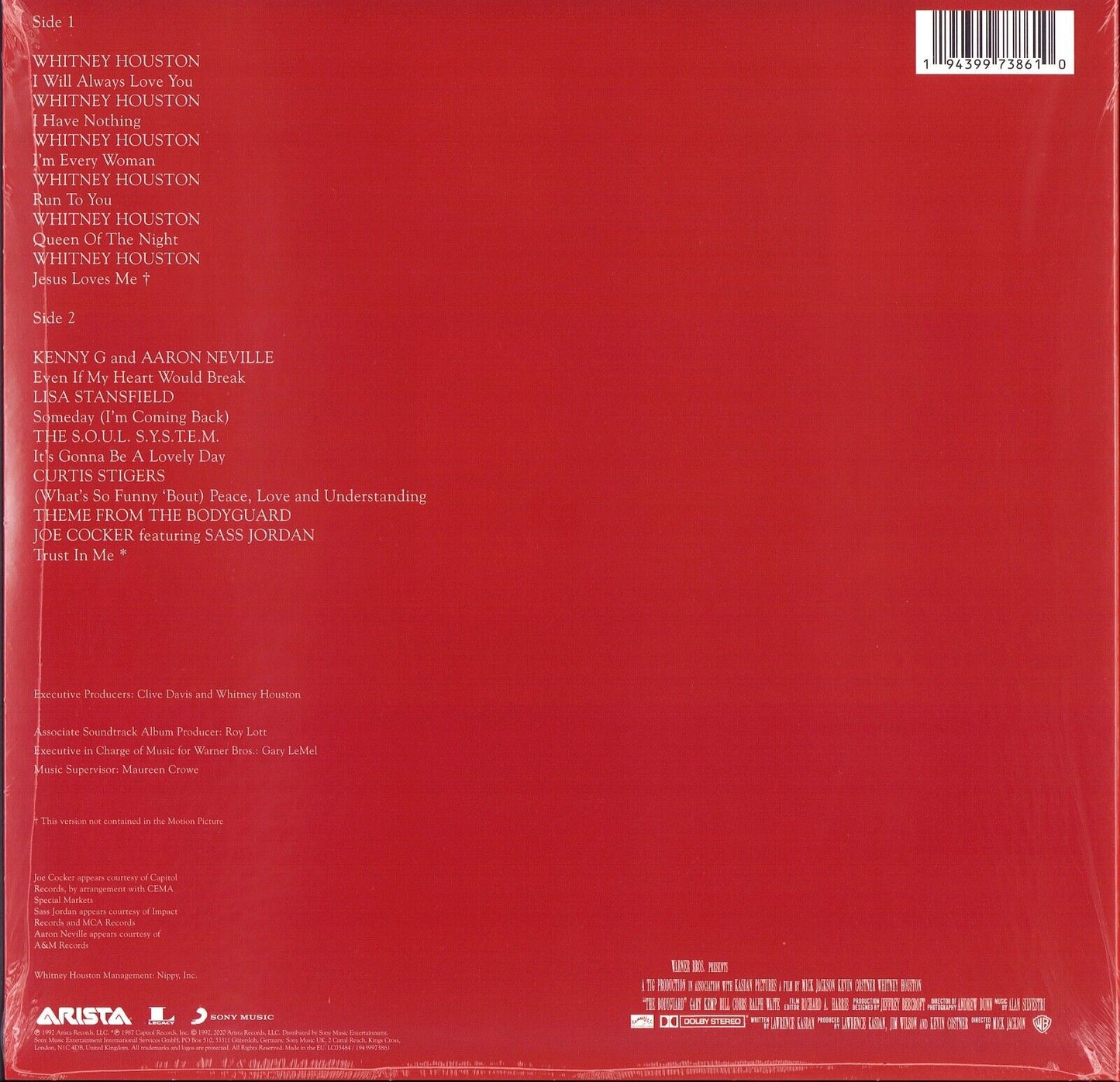 Whitney Houston The Bodyguard Original Soundtrack Red Vinyl 2LP