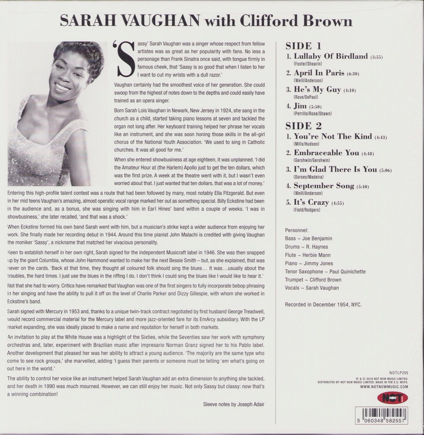 Sarah Vaughan – Sarah Vaughan With Clifford Brown Red Vinyl LP