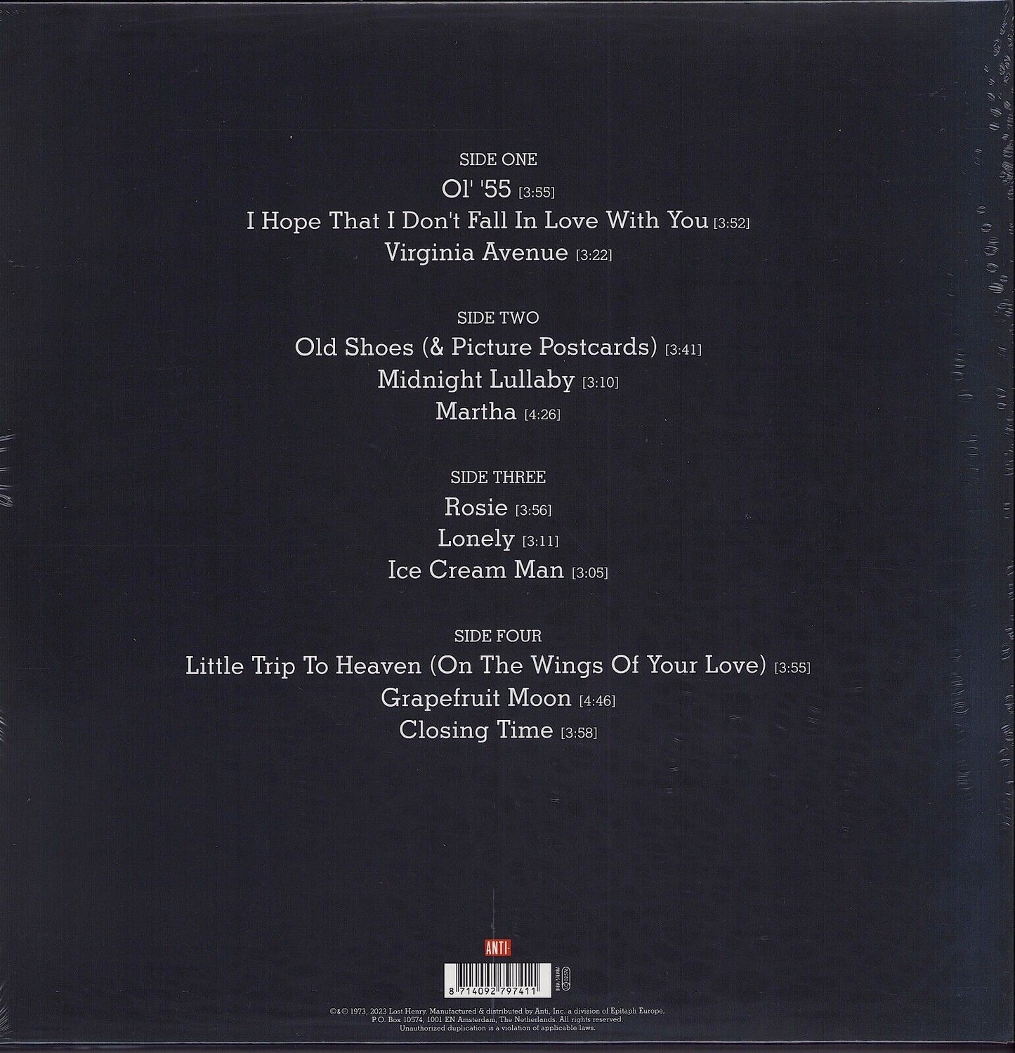 Tom Waits – Closing Time Black Vinyl 2LP Halfspeed Mastered