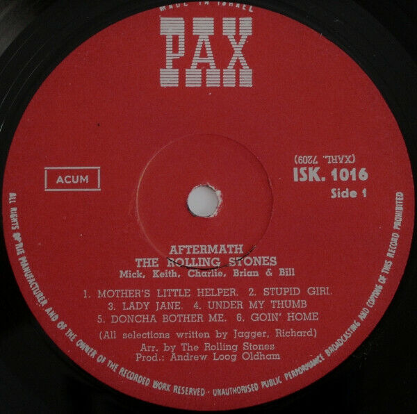 The Rolling Stones - Aftermath Vinyl LP Israel