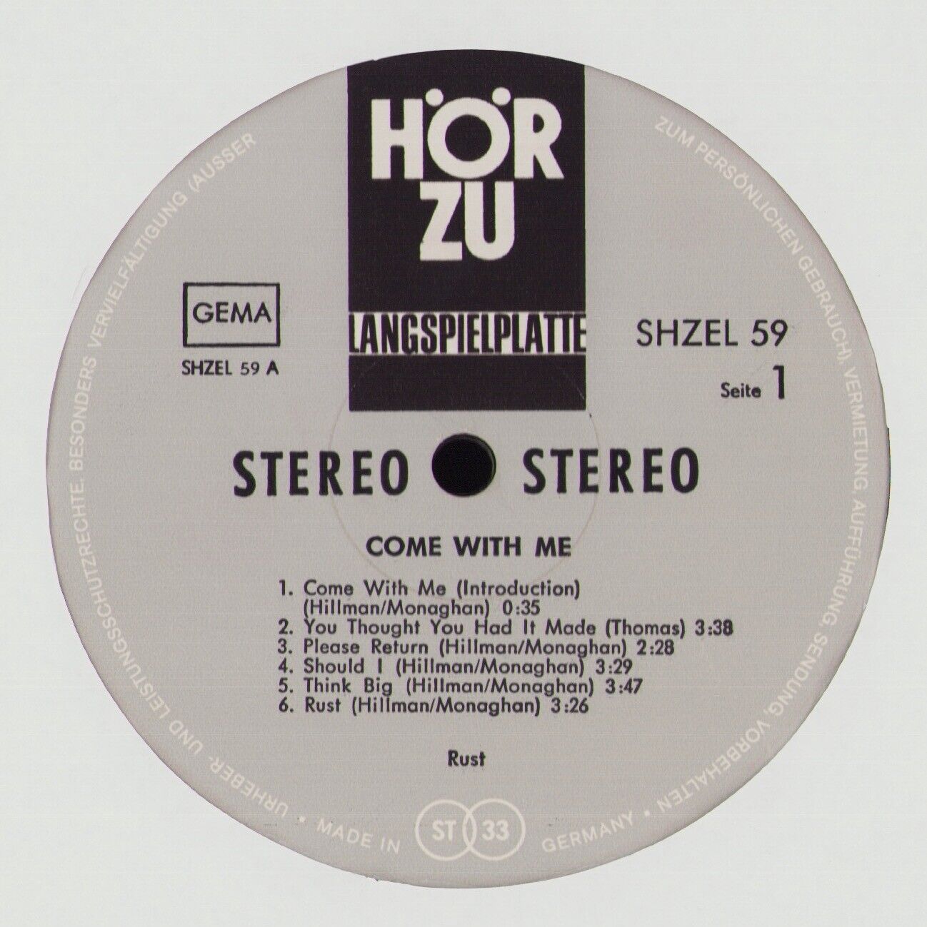 Rust - Come With Me Vinyl LP