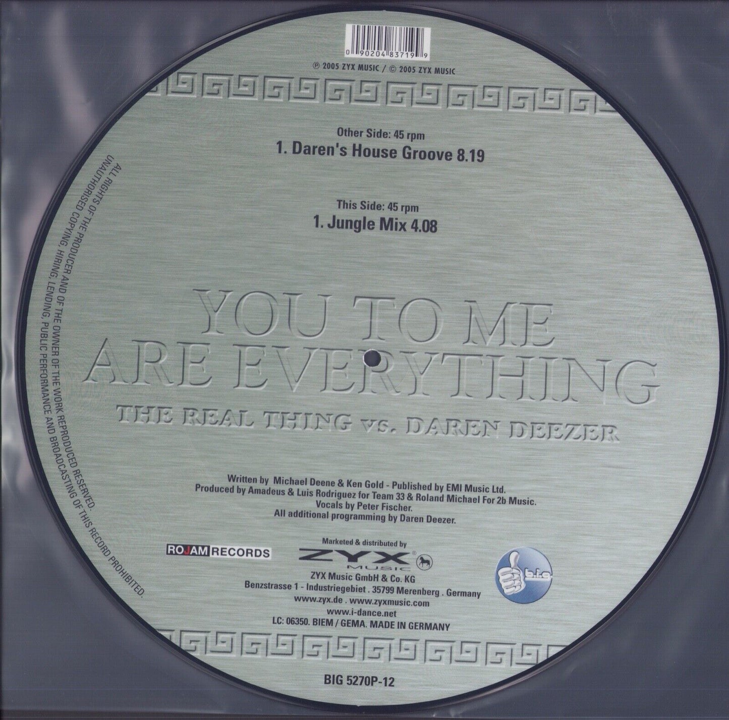 The Real Thing Vs. Daren Deezer - You To Me Are Everything Picture Disc Vinyl 12"