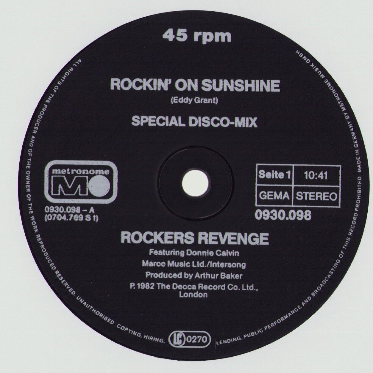 Rockers Revenge - Rockin' On Sunshine Vinyl 12"