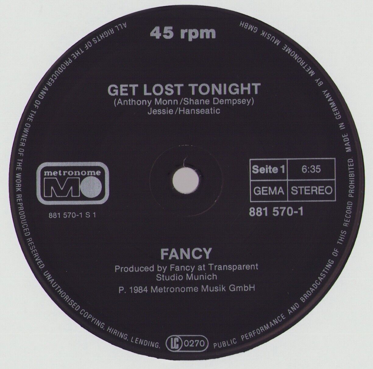 Fancy - Get Lost Tonight Vinyl 12"