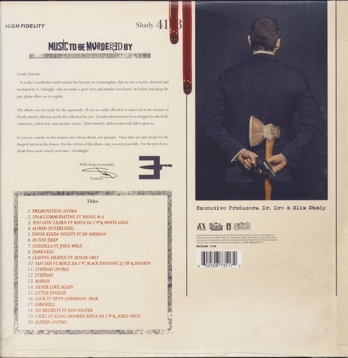 Eminem - Slim Shady - Music To Be Murdered By Black Ice Vinyl 2LP