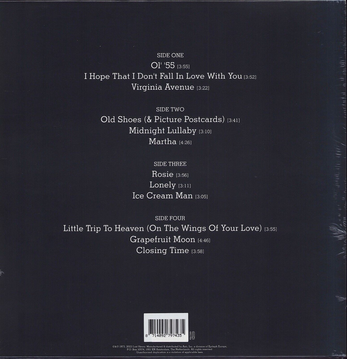 Tom Waits – Closing Time Transparent Vinyl 2LP Halfspeed Mastered