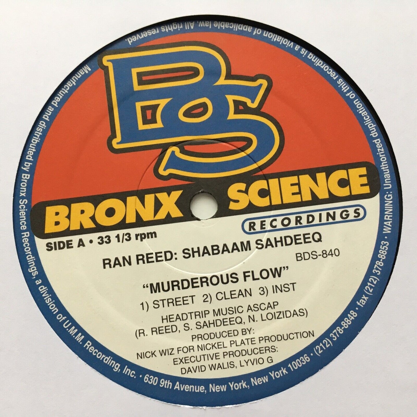 Ran Reed & Shabaam Sahdeeq - Murderous Flow/Army With A Hand Gun Vinyl 12"