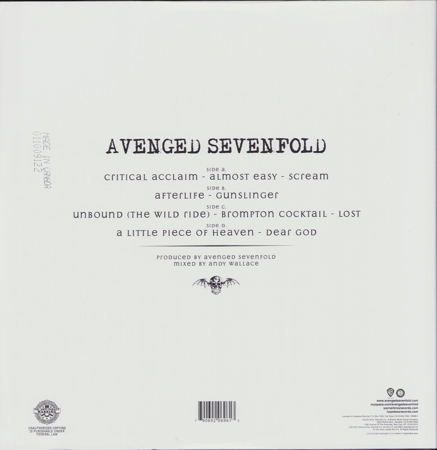 Avenged Sevenfold – Avenged Sevenfold Translucent Orange Vinyl LP
