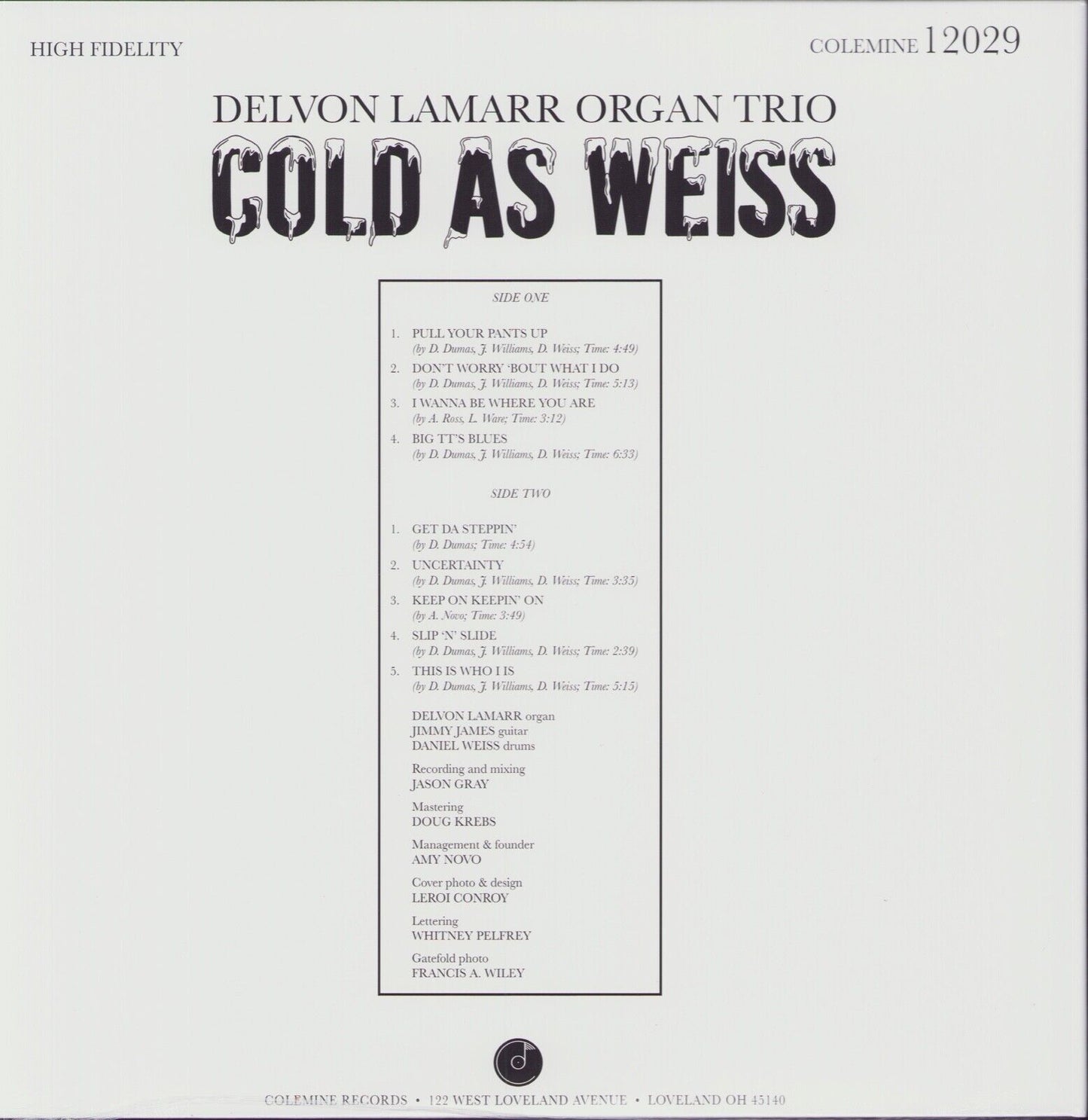 Delvon Lamarr Organ Trio - Cold As Weiss Clearwater Blue Vinyl LP Limited Edition