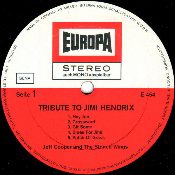 Jeff Cooper And The Stoned Wings - Tribute To Jimi Hendrix Vinyl LP