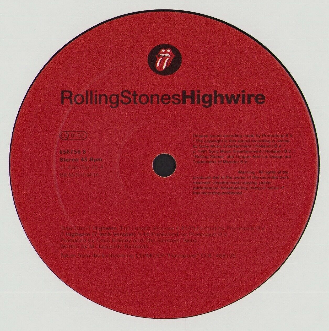 The Rolling Stones - Highwire Full Length Version Vinyl 12"