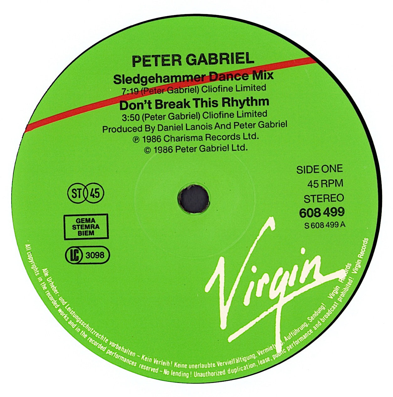 Peter Gabriel - Sledgehammer Limited Edition Dance Mix Vinyl 12" Maxi