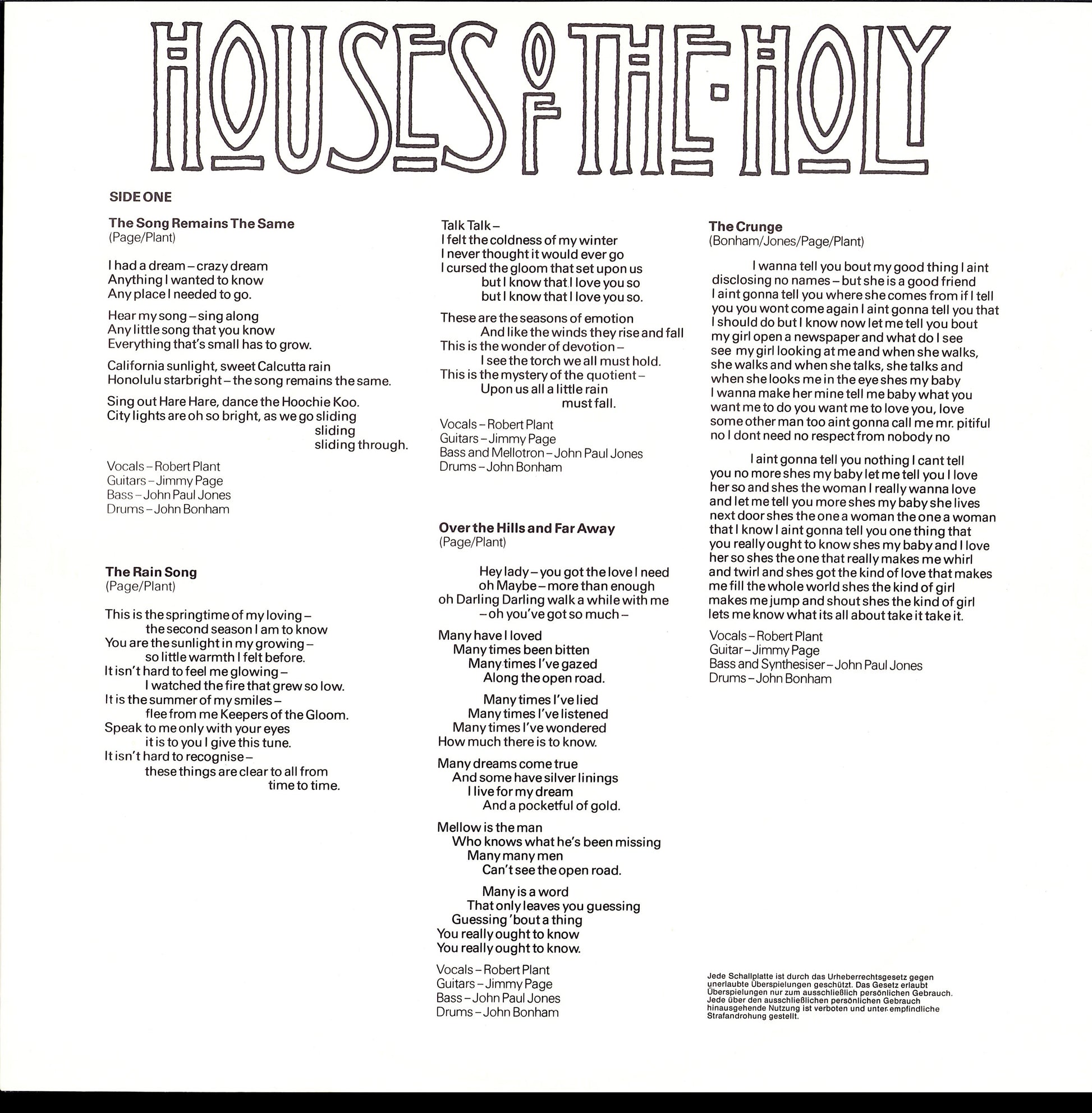 Led Zeppelin - Houses Of The Holy Vinyl LP DE