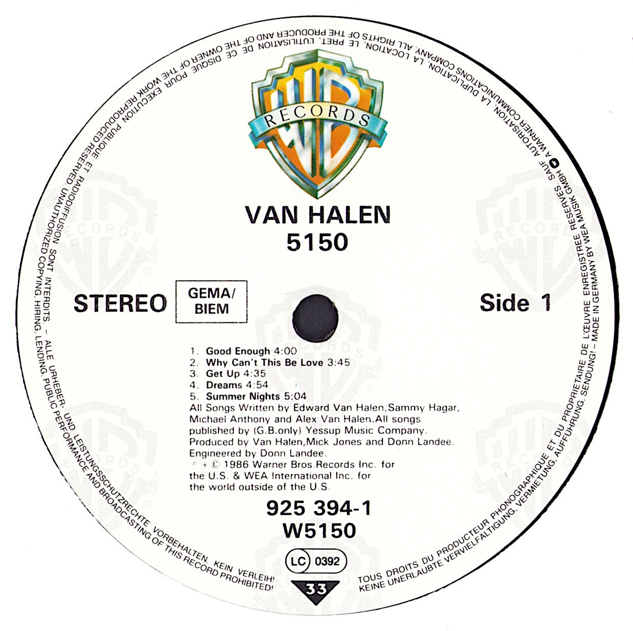 Van Halen - 5150 Vinyl LP