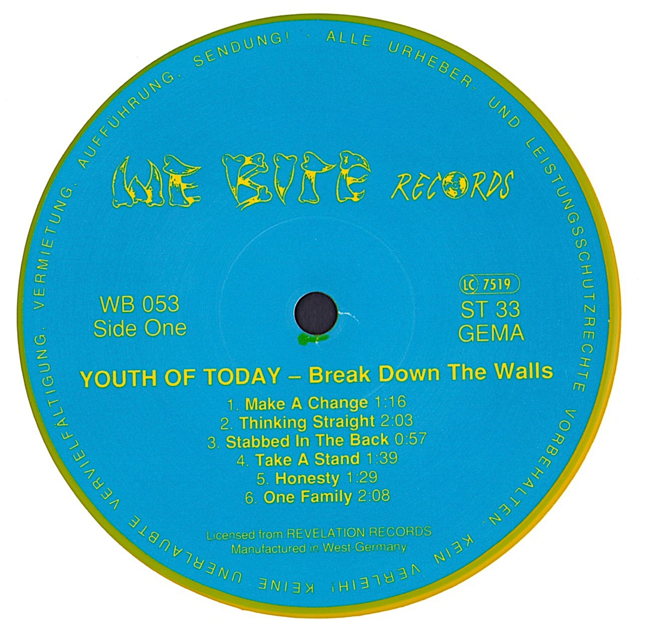 Youth Of Today - Break Down The Walls Yellow Vinyl LP