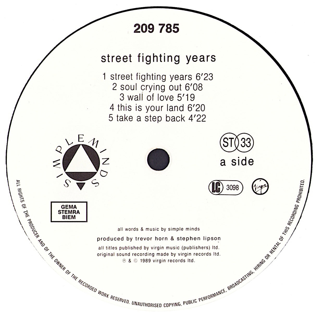 Simple Minds - Street Fighting Years Vinyl LP