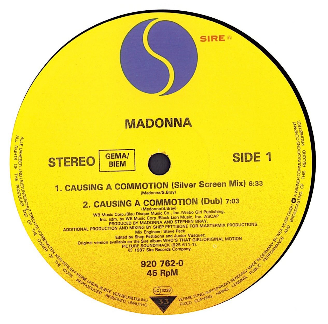 Madonna - Causing A Commotion Vinyl 12" Maxi-Single