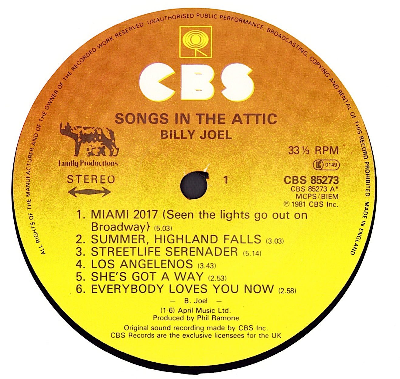 Billy Joel - Songs In The Attic Vinyl LP UK