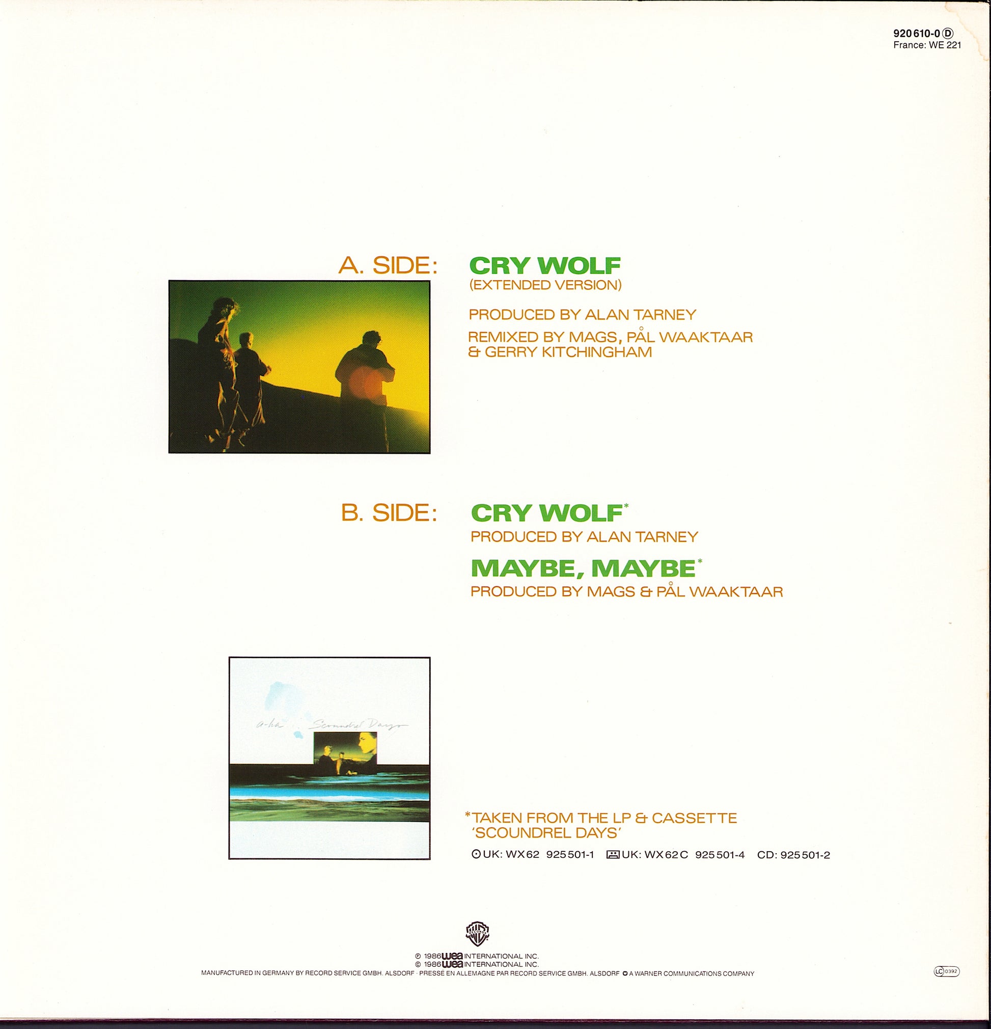 A-ha - Cry Wolf Extended Version Vinyl 12" Maxi-Single