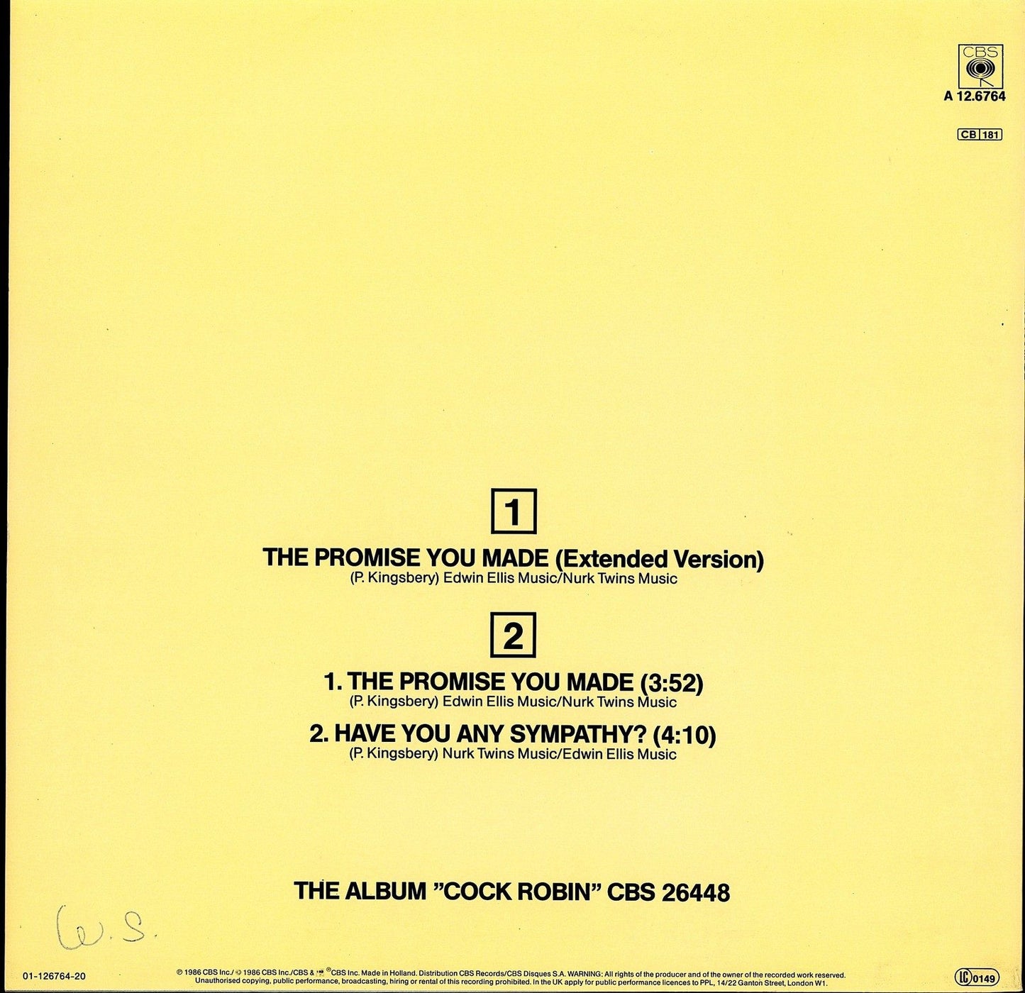 Cock Robin – The Promise You Made Extended Version Vinyl 12" Kopie
