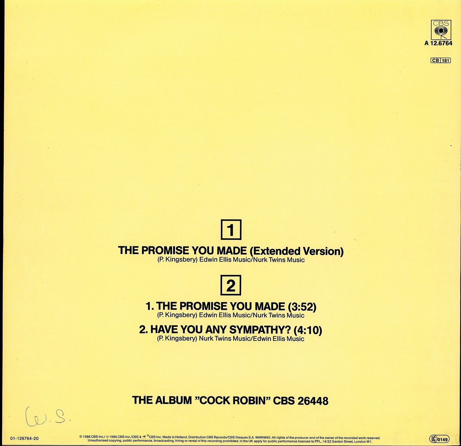 Cock Robin – The Promise You Made Extended Version Vinyl 12" Kopie