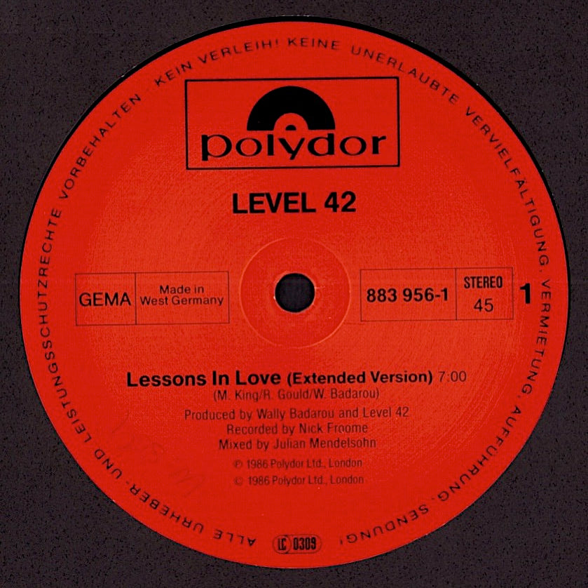 Level 42 ‎- Lessons In Love Extended Version Vinyl 12" Kopie